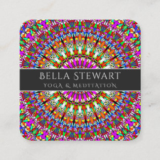Colorful Floral Geometric Mandala Square Business Card