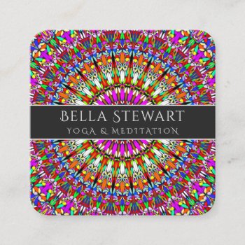 Colorful Floral Geometric Mandala Square Business Card by ZyddArt at Zazzle