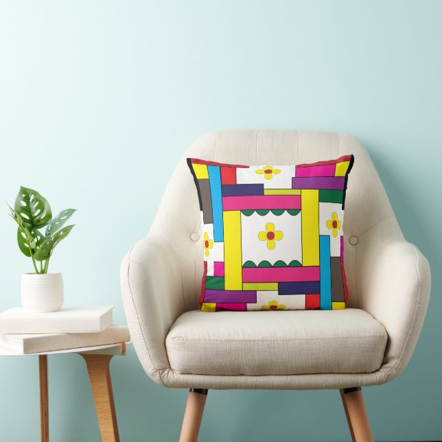 Colorful Floral Geometric Throw Pillow (Chair)