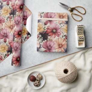 Colorful Floral Gerber Daisy Flower Pattern Wrapping Paper