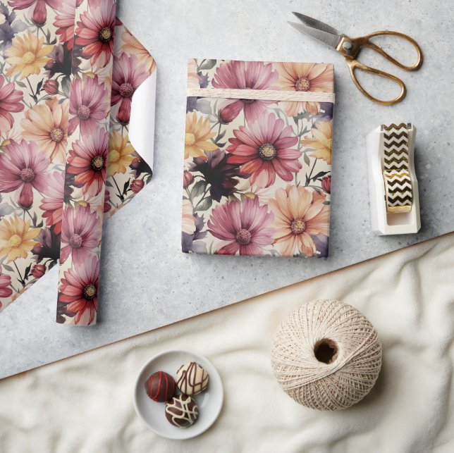 Colorful Floral Gerber Daisy Flower Pattern  Wrapping Paper (Crafts)