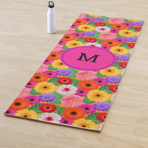 Colorful Floral Gerbera Daisies Boho Botanical  Yoga Mat