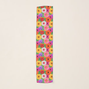 Colorful Floral Gerbera Daisies Botanical Print Scarf