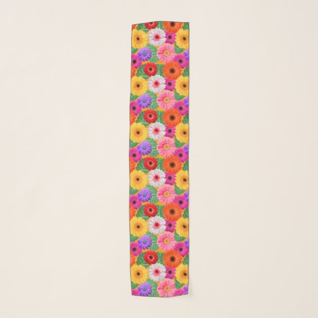 Colorful Floral Gerbera Daisies Botanical Print Scarf (Front)