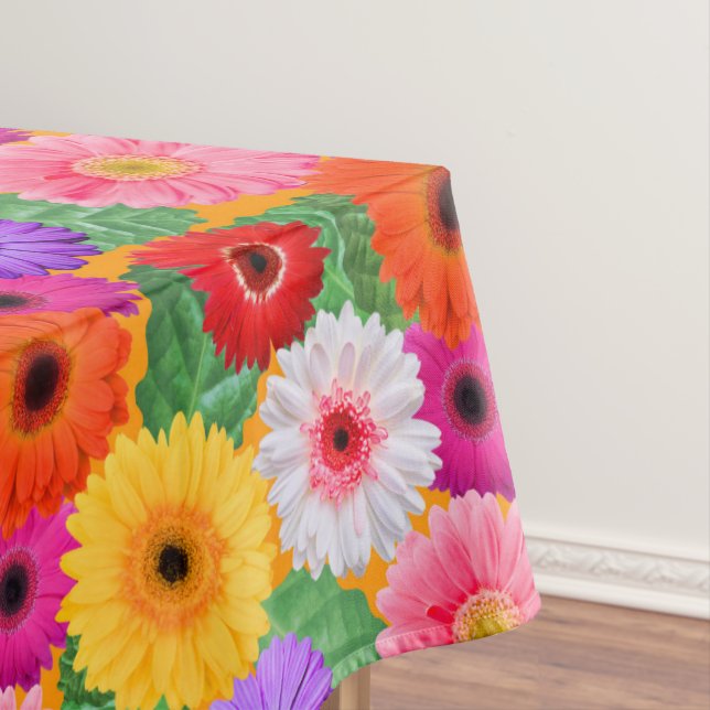 Colorful Floral Gerbera Daisies Elegant Botanical Tablecloth (In Situ)