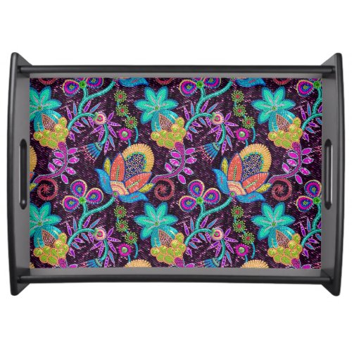 Colorful Floral Glass Beads Look Serving Tray