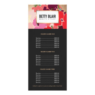 Colorful Floral Gold Elegant Beauty Price List Rack Card