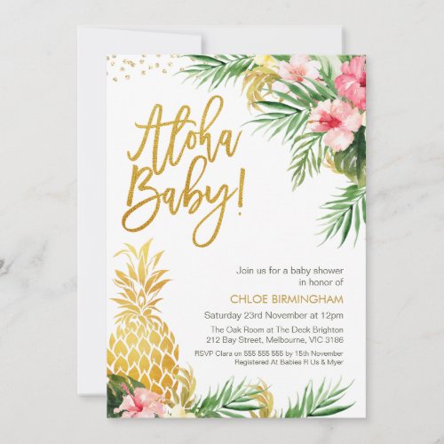 Colorful Floral Gold Pineapple Baby Shower Invitation