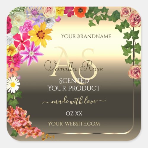 Colorful Floral Gold Product Labels with Monogram
