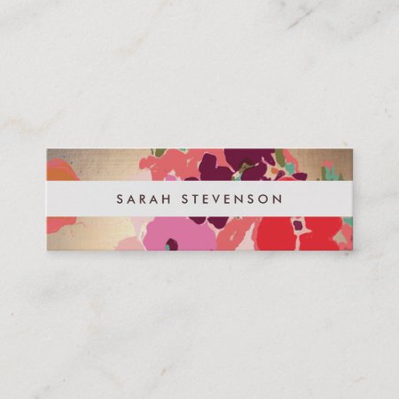 Colorful Floral Gold Striped Fashion And Beauty Mini Business Card