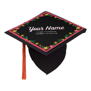 Colorful Floral Graduation Cap Topper Custom Name