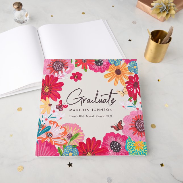 Colorful Floral Graduation Party  Guest Book (Front Open)