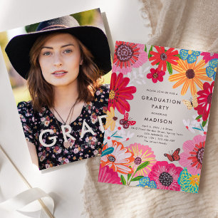 Colorful Floral Graduation Party Invitation