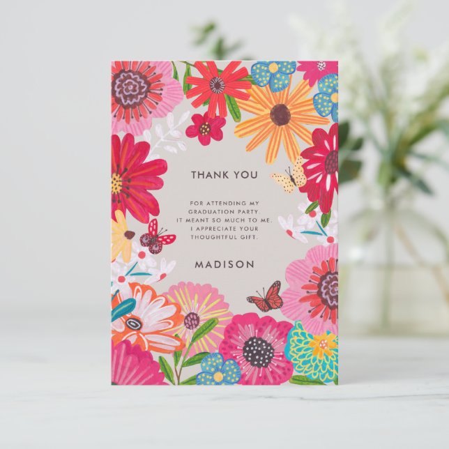 Colorful Floral Graduation Thank You Card (Standing Front)