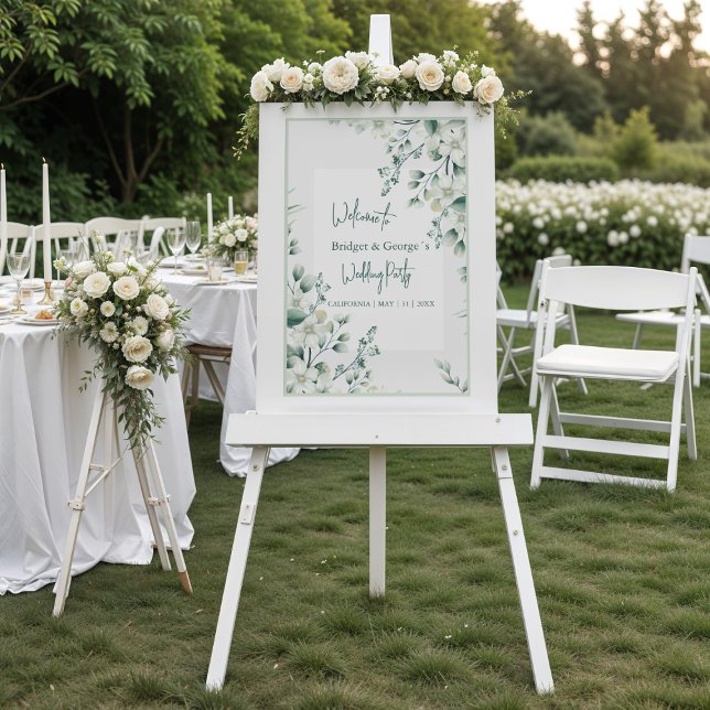 Colorful floral greenery Frosted Wedding Welcome Acrylic Sign (Creator Uploaded)