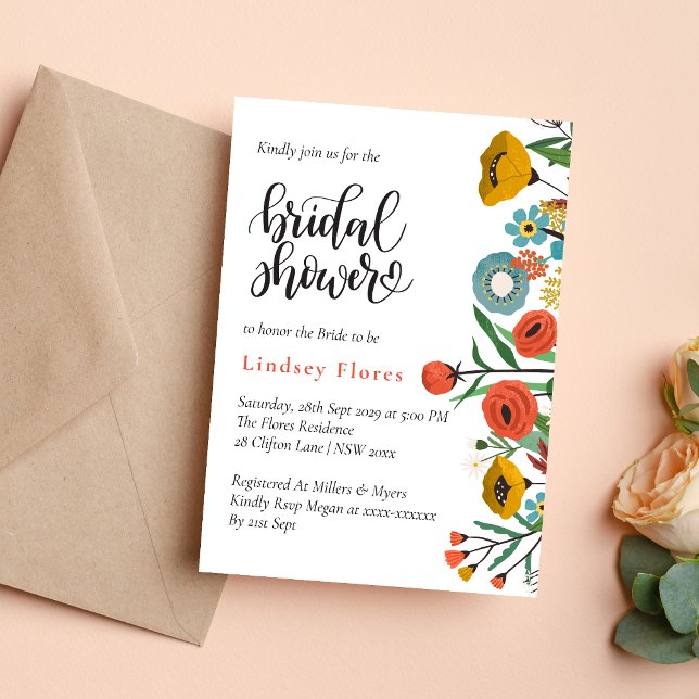Colorful Floral Greenery Watercolor Bridal Shower Invitation (Creator Uploaded)