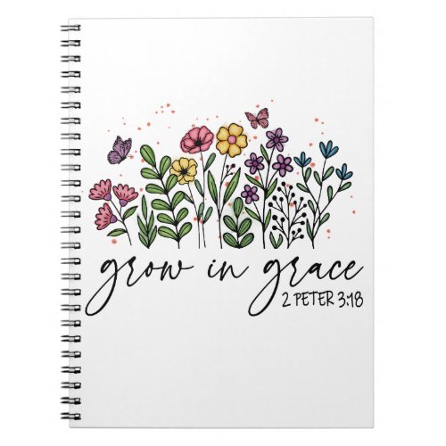 Colorful Floral Growing In Grace Christian Quote  Notebook