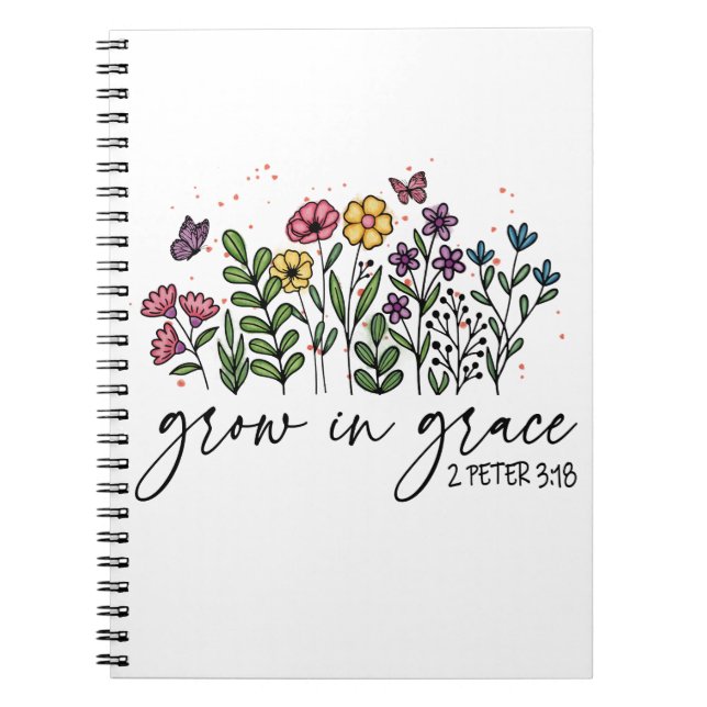Colorful Floral Growing In Grace Christian Quote  Notebook (Front)