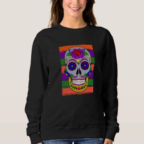 Colorful Floral Halloween Skeleton Bones Sugar Sku Sweatshirt
