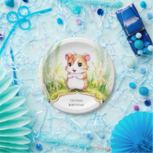 Colorful Floral Hamster Birthday Paper Plates