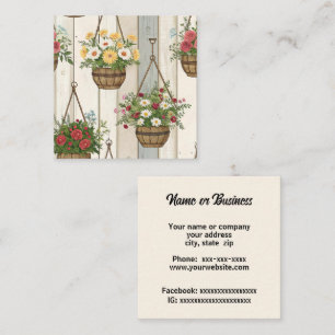 Colorful floral hanging baskets square business card