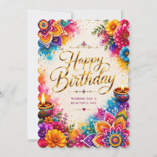 Colorful Floral Happy Birthday Card