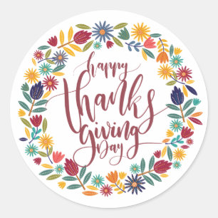 Colorful Floral Happy Thanksgiving Sticker Seal