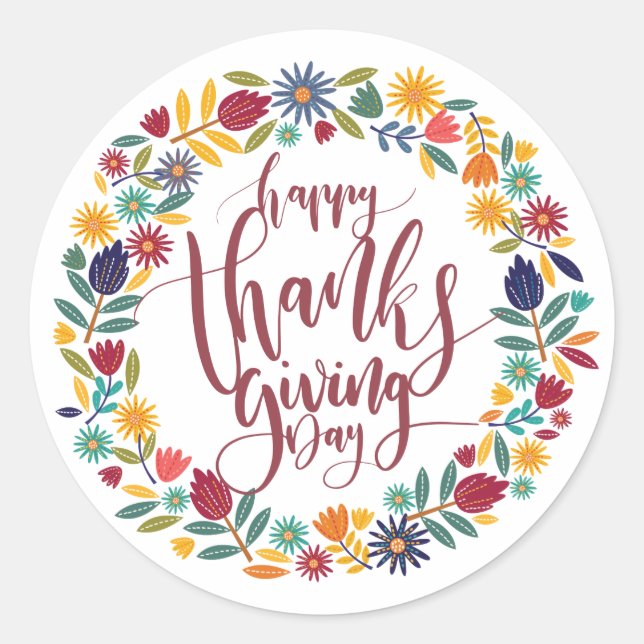 Colorful Floral Happy Thanksgiving | Sticker Seal (Front)