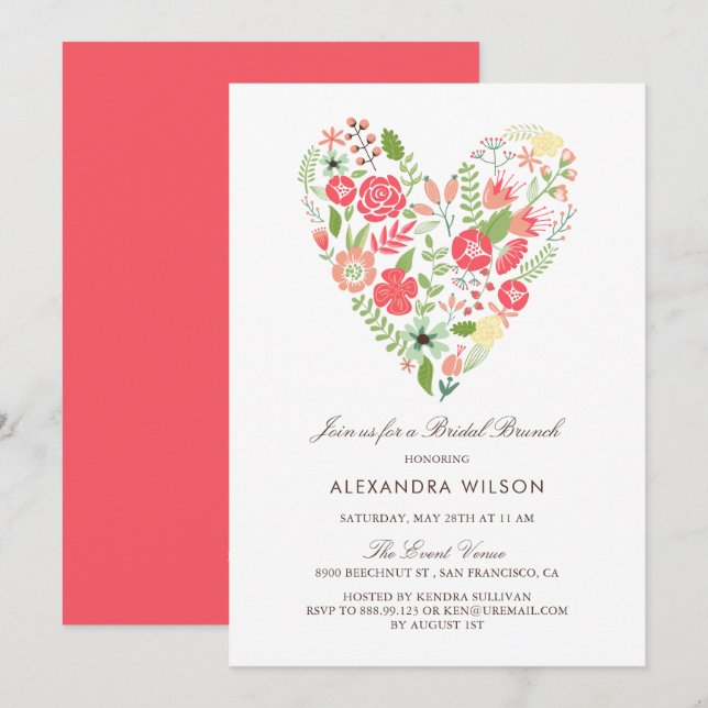 Colorful Floral Heart Bridal Brunch Invitation (Front/Back)