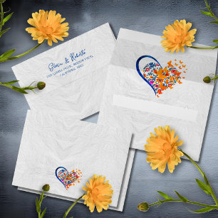Colorful Floral Heart Butterflies Mexican Wedding Envelope
