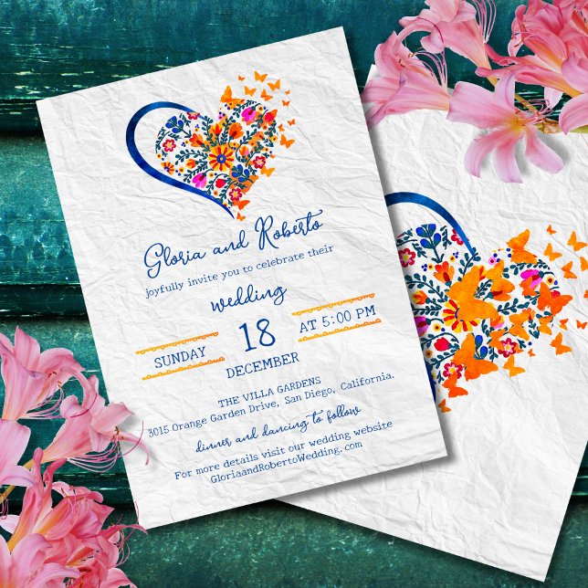 Colorful Floral Heart Mexican Wedding Invitation (Creator Uploaded)