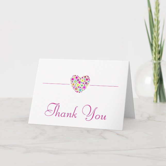 Colorful Floral Heart Shape Thank You Card (Front)