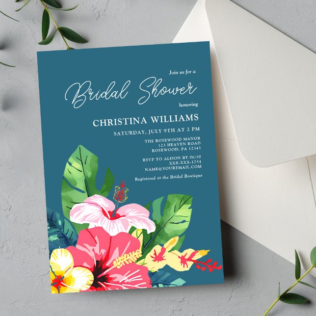 Colorful Floral Hibiscus Tropical Bridal Shower Invitation (Creator Uploaded)