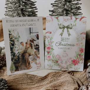 Colorful Floral Holly Berries Santa Bow Christmas Holiday Card