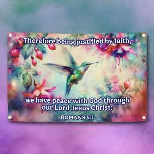 Colorful Floral Hummingbird Christian KJV Bible Banner