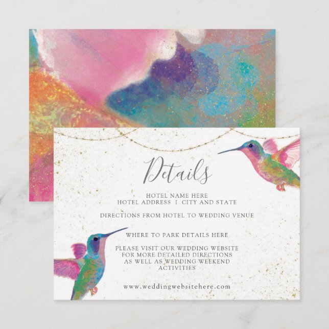 Colorful Floral Hummingbird Wedding Details Enclosure Card (Front/Back)