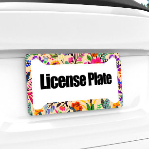 Colorful Floral Illustration Flowers Print Pattern License Plate Frame