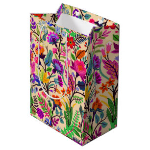 Colorful Floral Illustration Flowers Print Pattern Medium Gift Bag