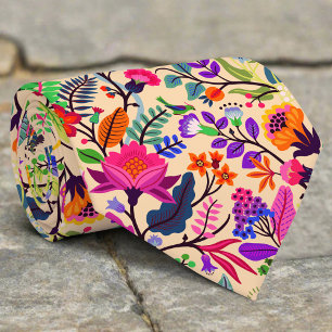 Colorful Floral Illustration Flowers Print Pattern Neck Tie