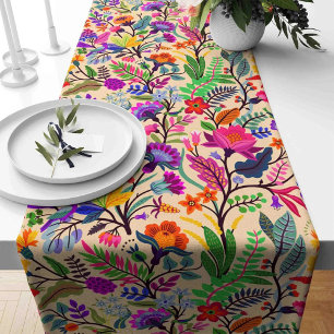 Colorful Floral Illustration Flowers Print Pattern Short Table Runner