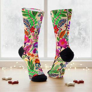 Colorful Floral Illustration Flowers Print Pattern Socks