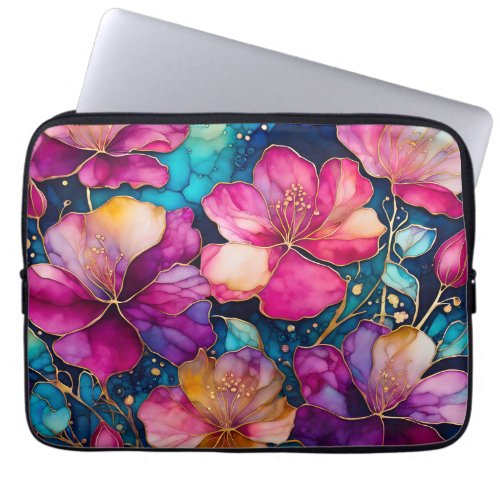 Colorful Floral Ink Art Laptop Case