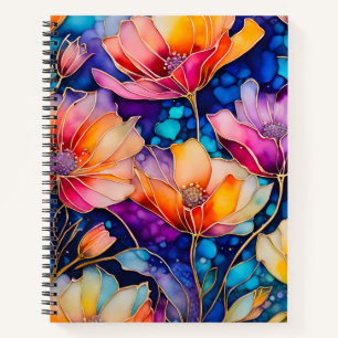 Colorful Floral Ink Art Spiral Notebook