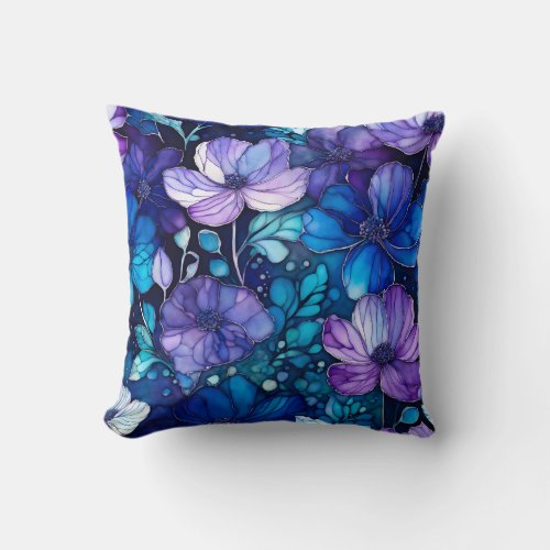 Colorful Floral Ink Art Square Throw Pillow