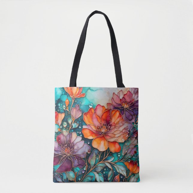 Colorful Floral Ink Art Tote Bag (Front)