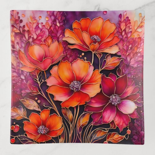 Colorful Floral Ink Art Trinket Tray