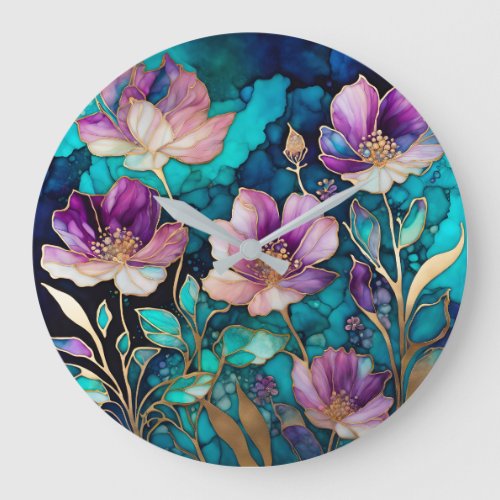 Colorful Floral Ink Art Wall Clock