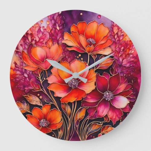 Colorful Floral Ink Art Wall Clock