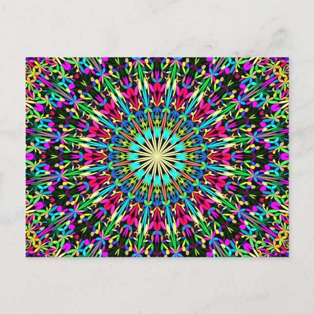 Colorful Floral Kaleidoscope Mandala Postcard (Front)