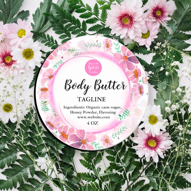 Colorful Floral Label (#zazzlemade #spring #floral #prettyflores #prettylabel #colorful #addlogo #pinkblush #pink #Glitter)